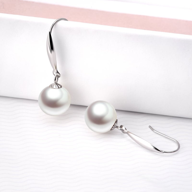 SISGEM 18K Solid White Gold Earrings for Women Real Cultured Freshwater Pearl Dangle Earring, 8mm (white-gold) - Image 5